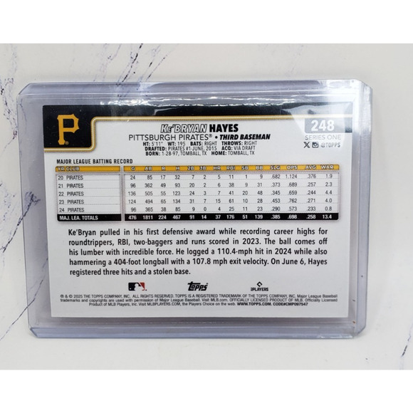 2025 Topps Series 1 - Ke'Bryan Hayes Pittsburgh Pirates #248 Diamante Foil - Picture 2 of 4